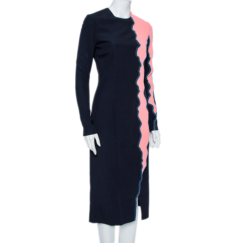 

Versace Navy Blue & Pink Panelled Sheath Dress