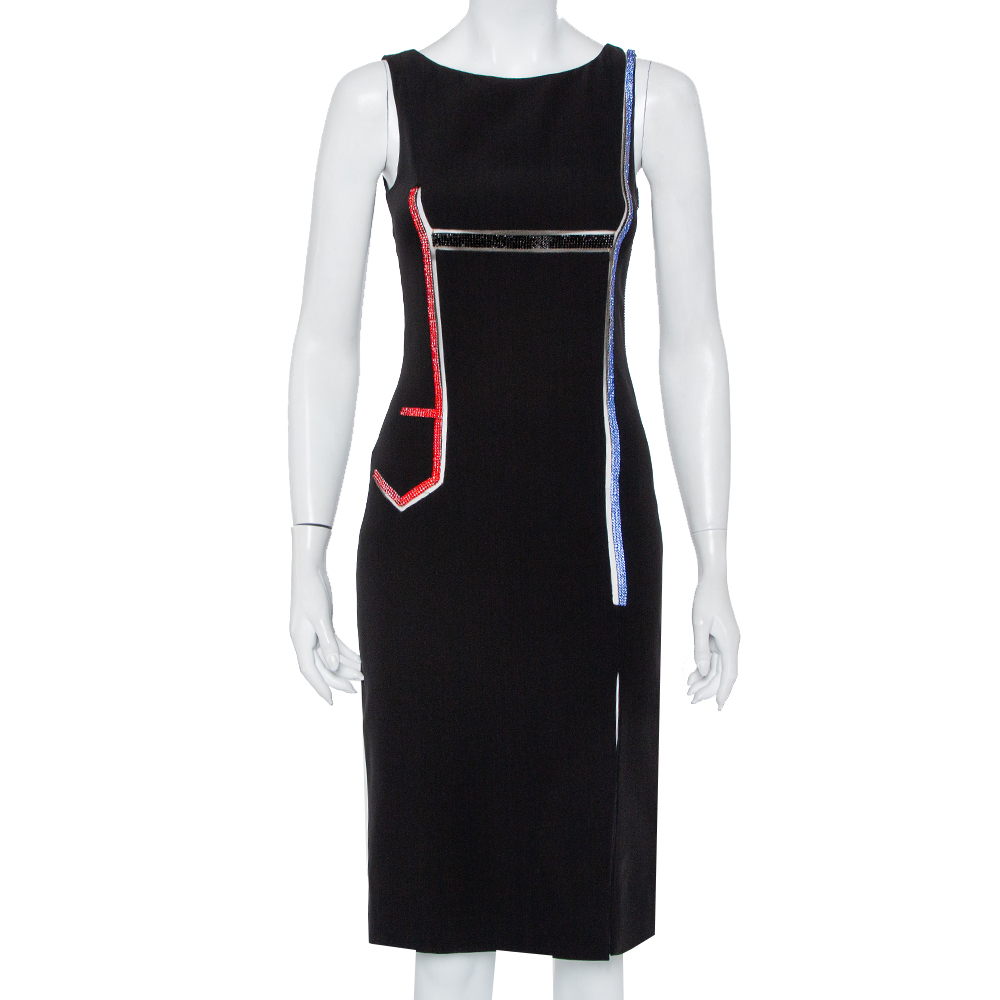 Click to view more detailed imagery on our partner's website Pre-owned Versace Black Crepe Stone Embellished Sheath Dress S