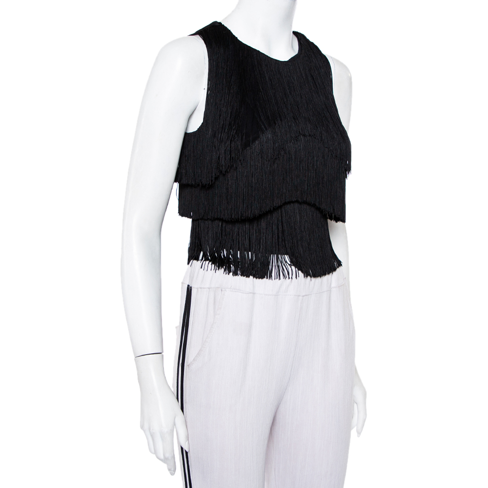 

Versace Black Silk Fringed Sleeveless Crop Top