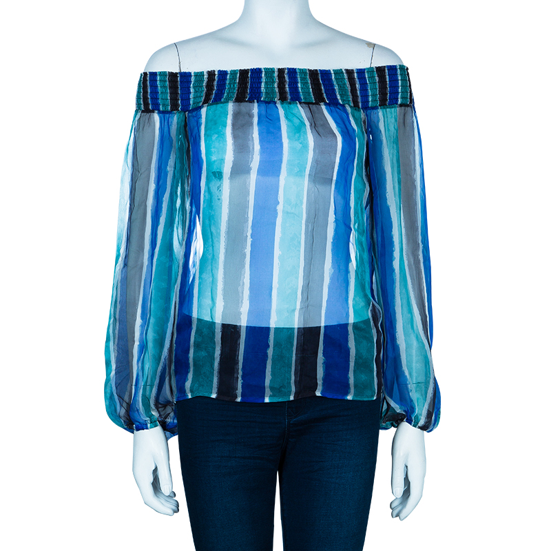 

Versace Striped Printed Off-Shoulder Top, Multicolor