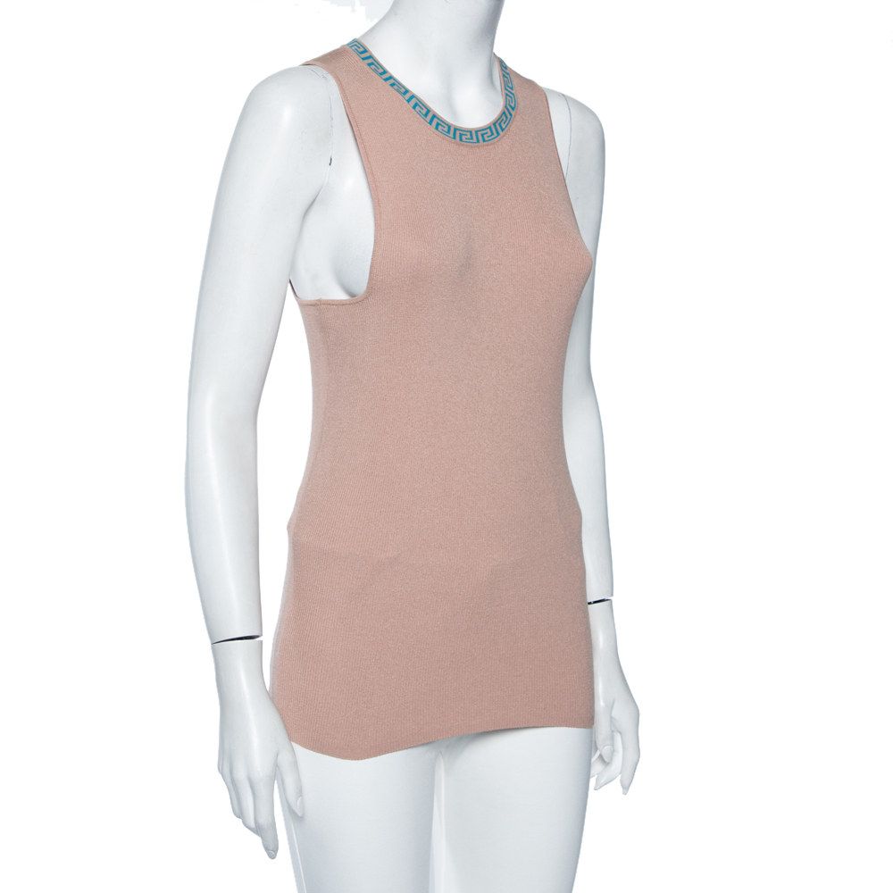 

Versace Beige Knit Logo Neck Detail Tank Top