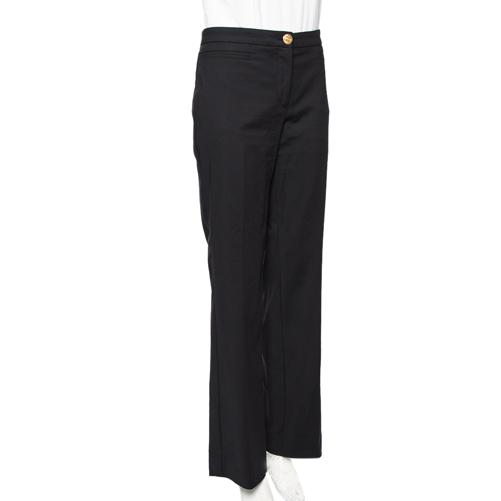 

Versace Black Cotton Gold Logo Button Detail Formal Trousers