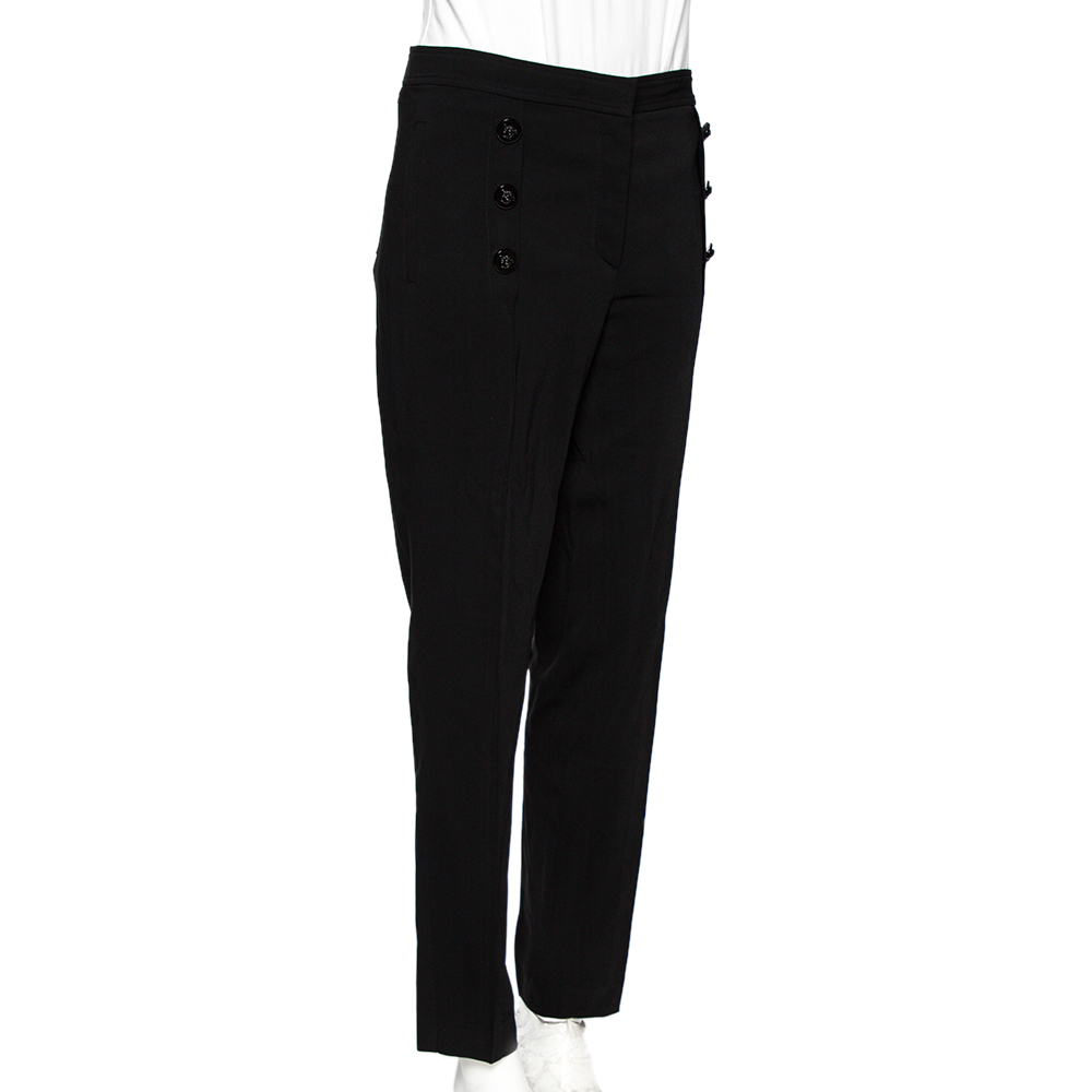 

Versace Black Crepe Pleated Logo Button Detail Trousers