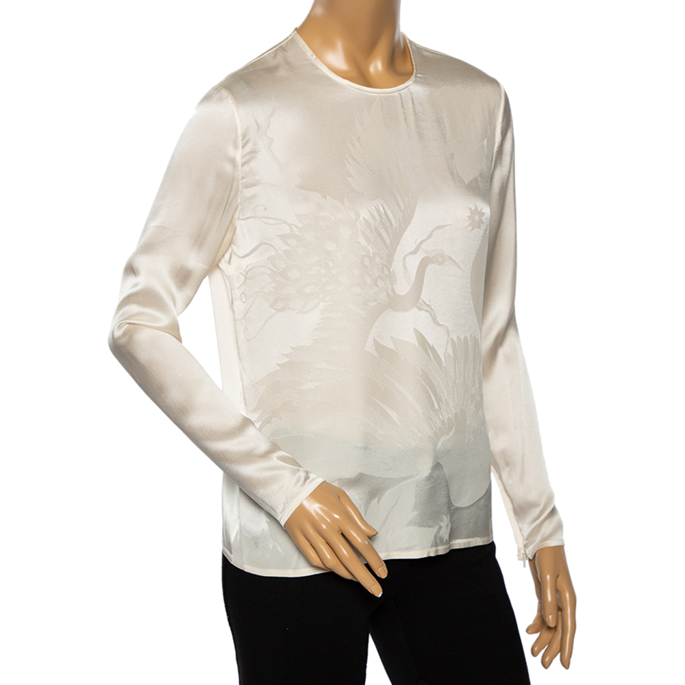 

Versace Cream Floral Textured Silk Long Sleeve Blouse