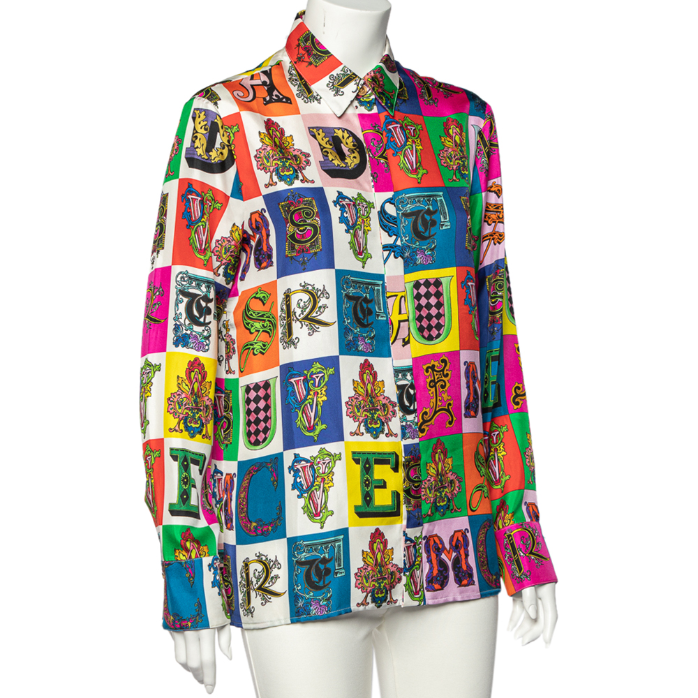 

Versace Multicolor Baroque Alphabet Printed Silk Shirt