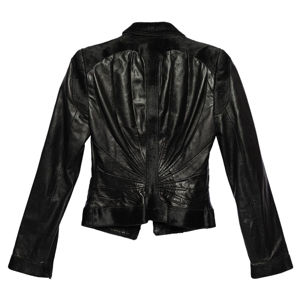 

Versace Black Leather Fur Lined Biker Jacket