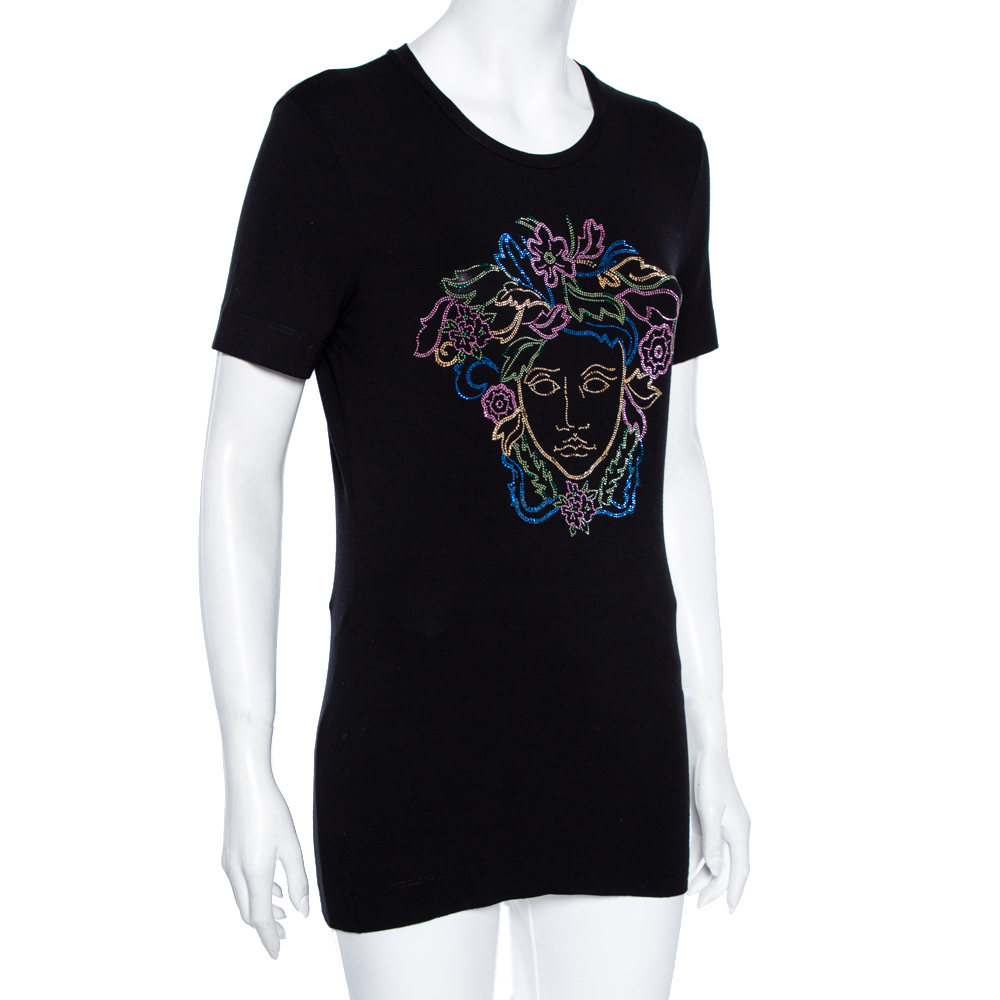 

Versace Black Jersey Medusa Embellished Short Sleeve T-Shirt