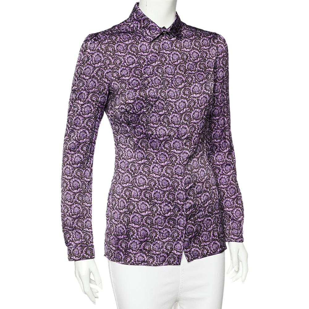 

Versace Purple Printed Silk Button Front Shirt