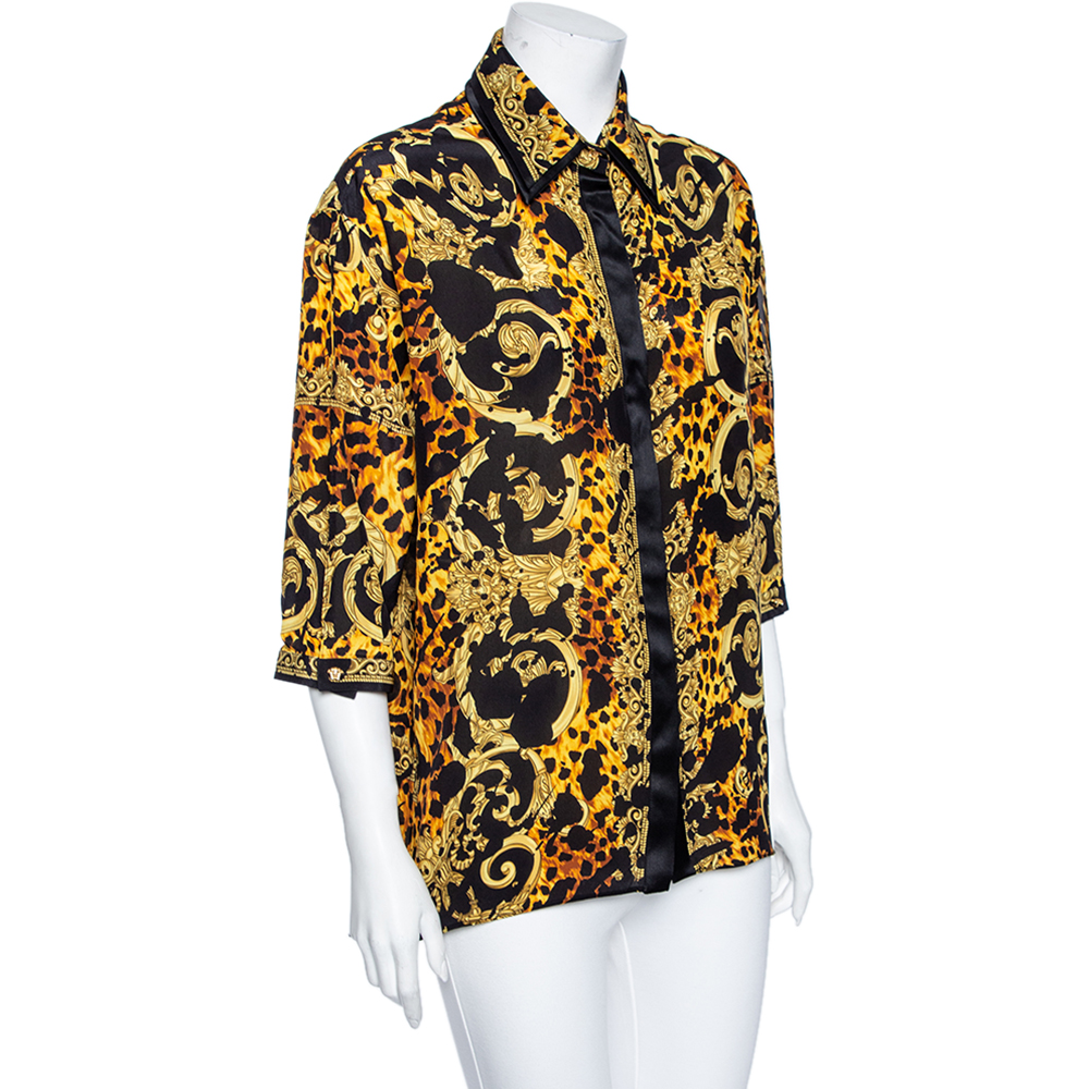 

Versace Multicolored Printed Silk Cut Out Sleeve Detail Blouse, Multicolor