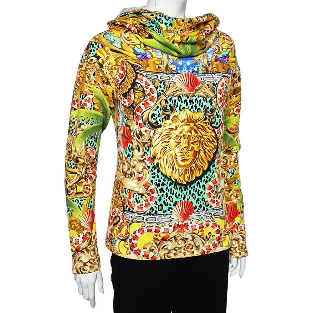 

Versus Versace Multicolor Lion Parker Printed Cotton Fleece Hooded Sweatshirt