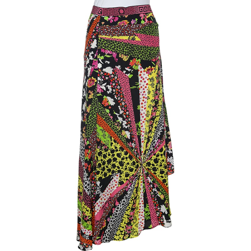 

Versace Multicolor Floral Printed Silk Draped Maxi Skirt