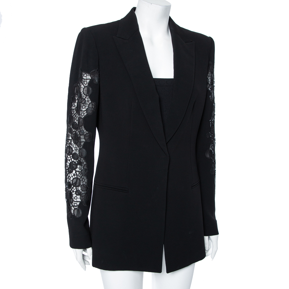 

Versace Black Crepe & Lace Inset Detailed Single Breasted Blazer