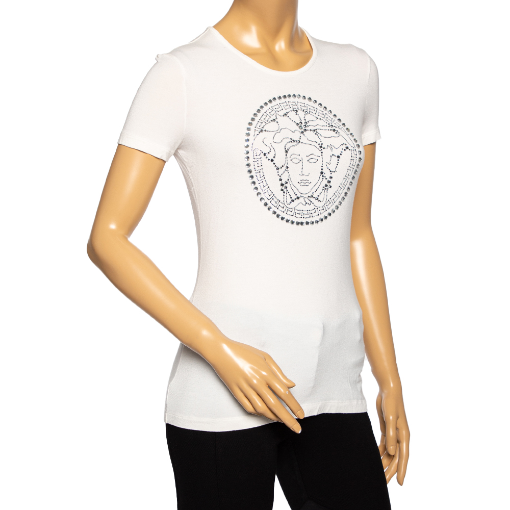 

Versace Off-White Stretch Knit Medusa Embellished T-Shirt