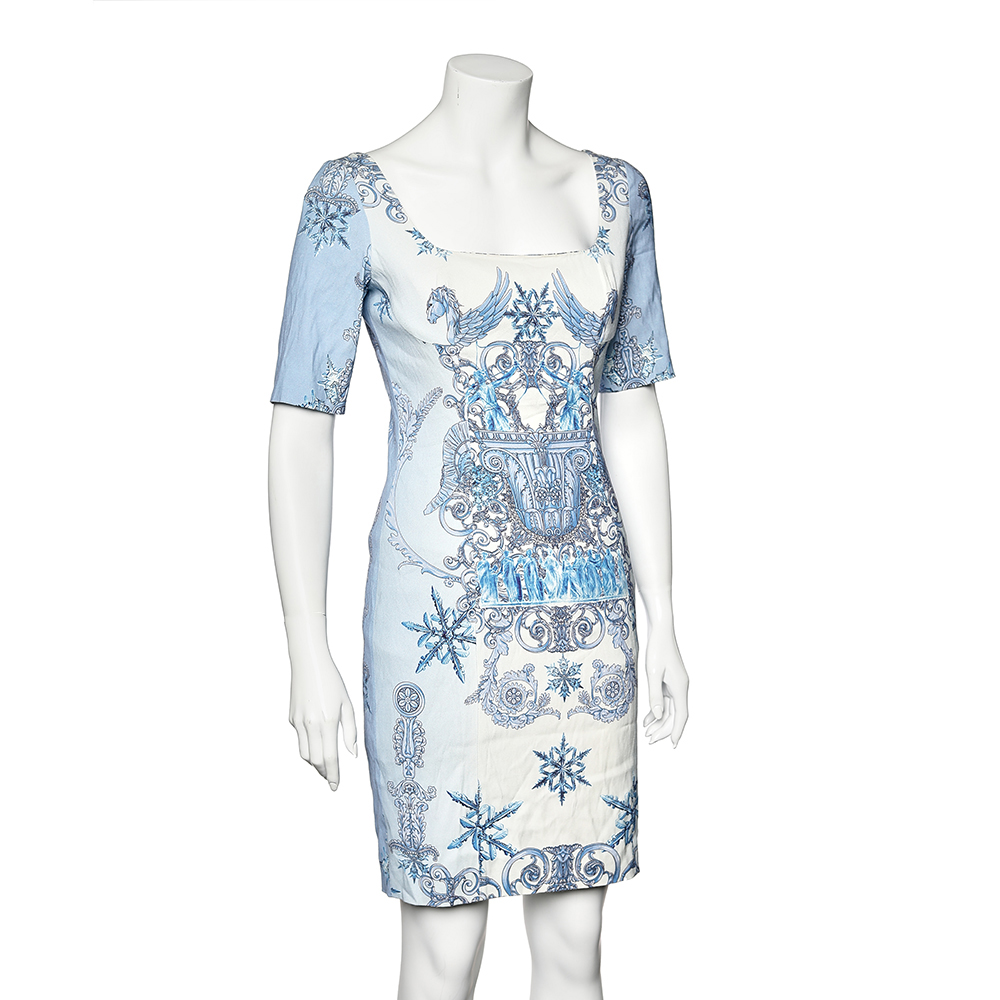 

Versace Blue Baroque Printed Crepe Sheath Dress