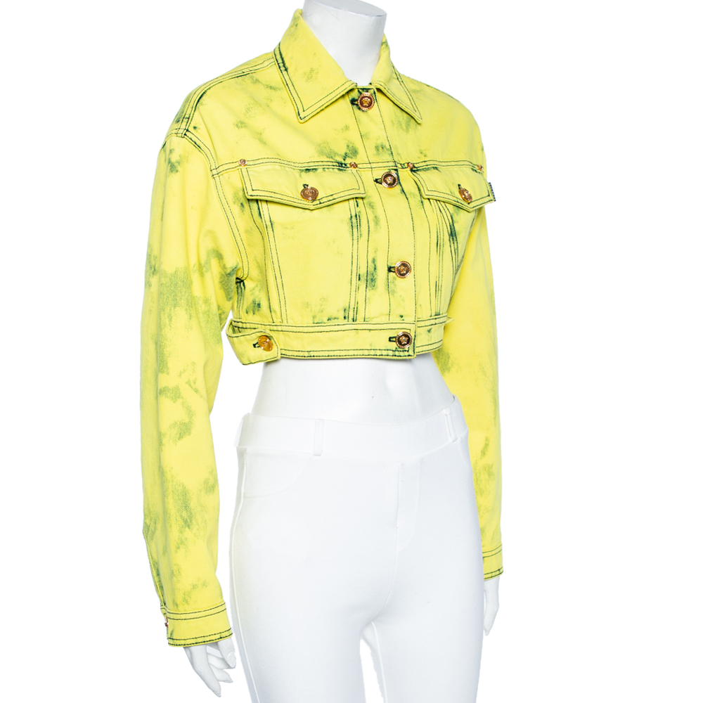

Versace Neon Yellow Denim Cropped Boxy Jacket