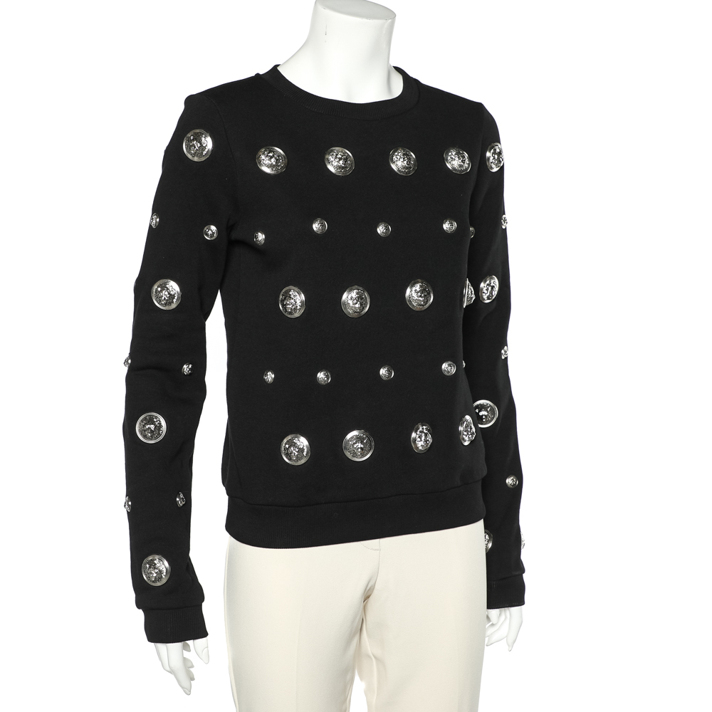 

Versus Versace Black Cotton Knit Lion Head Embellished Sweatshirt