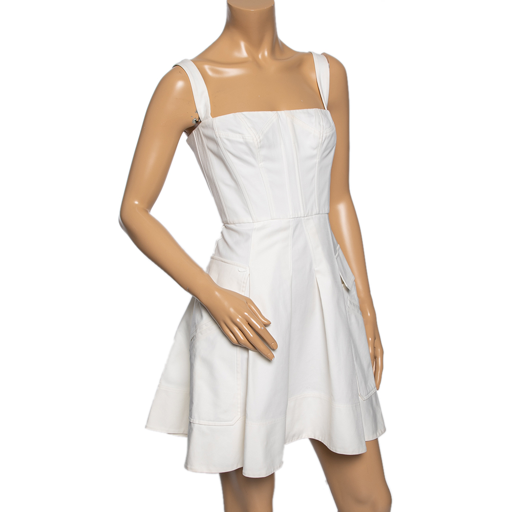 

Versace Off White Cotton Dress Pleated Corset Dress