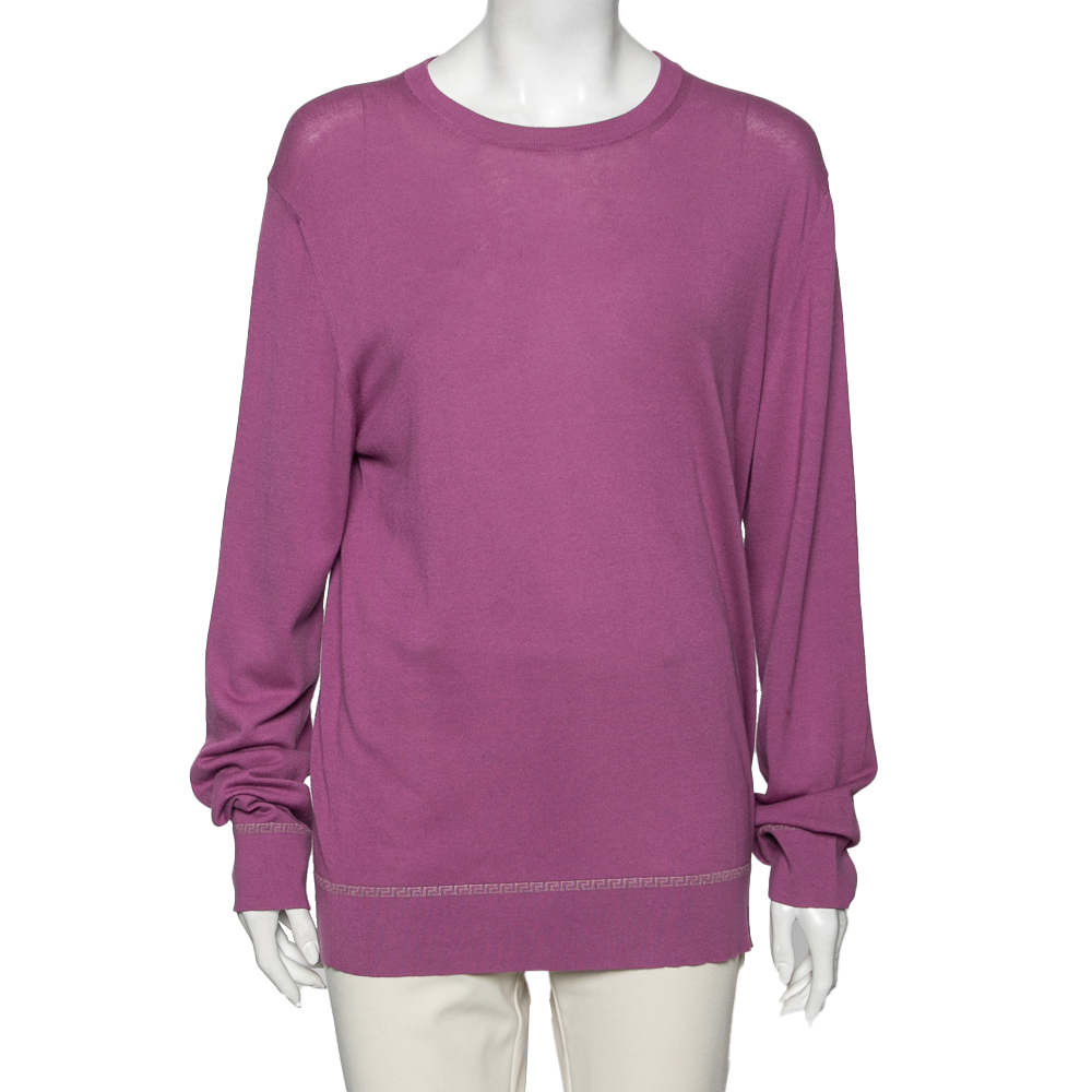 

Versace Purple Knit Greca Detailed Long Sleeve Sweater XL