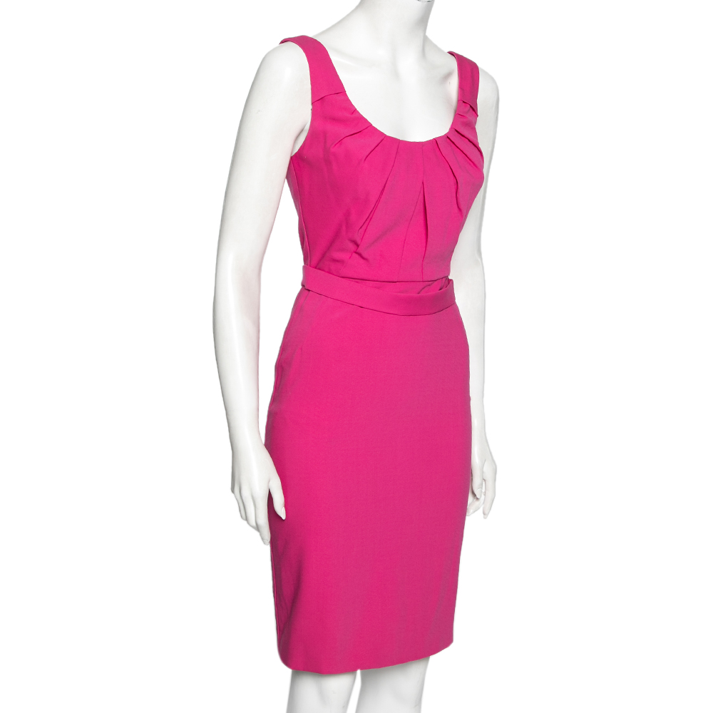 

Versace Pink Wool Crepe Sleeveless Belted Short Dress