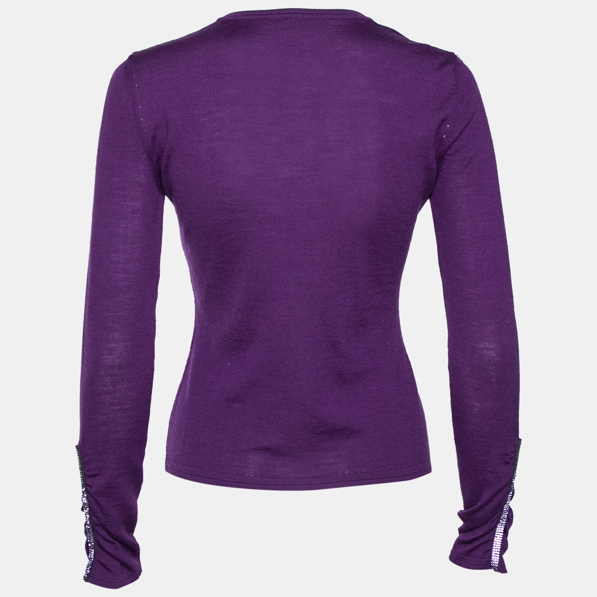 

Versace Purple Knit Ruched Crystal Embellished Sweater