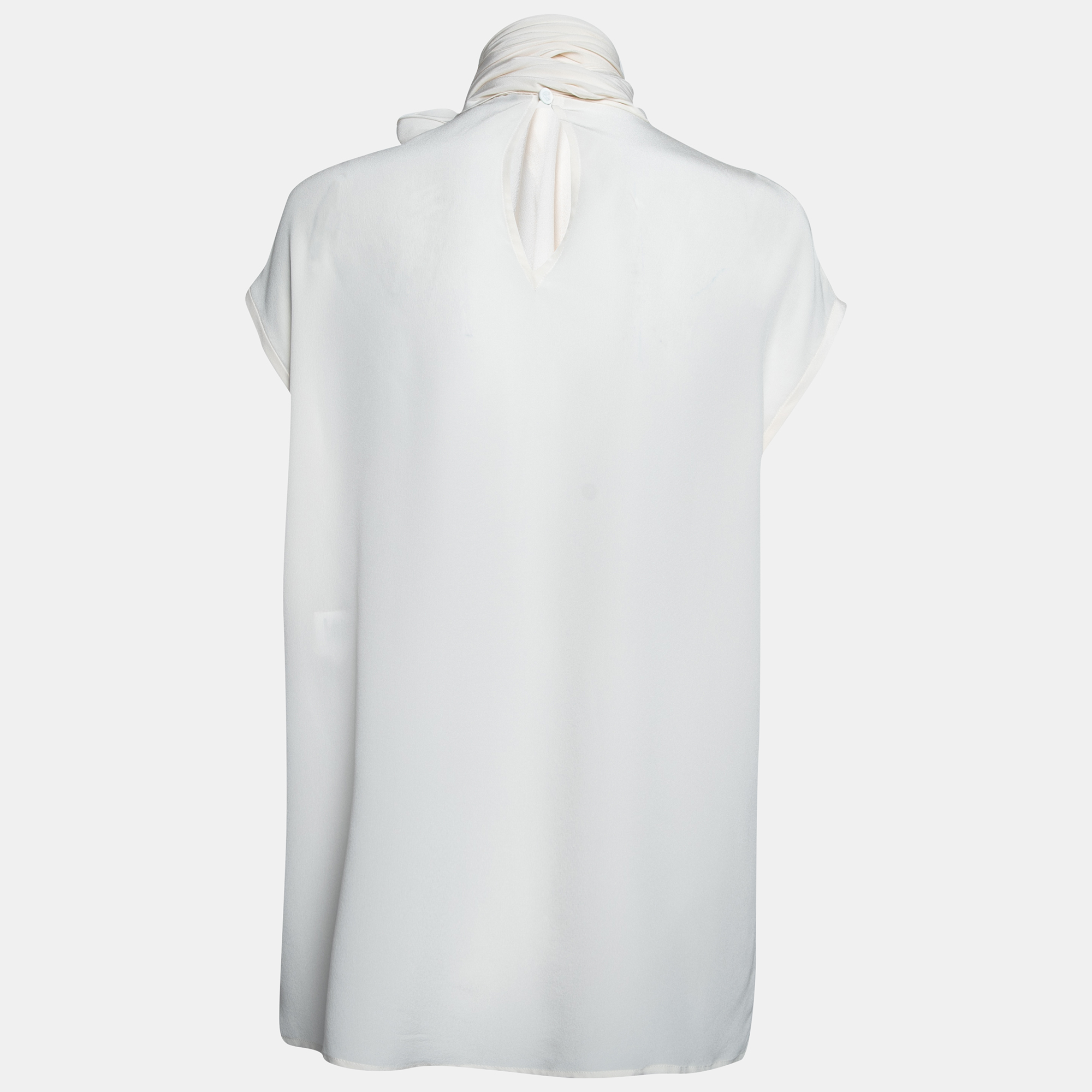 

Versace Cream Silk Neck Tie Detail Sleeveless Blouse
