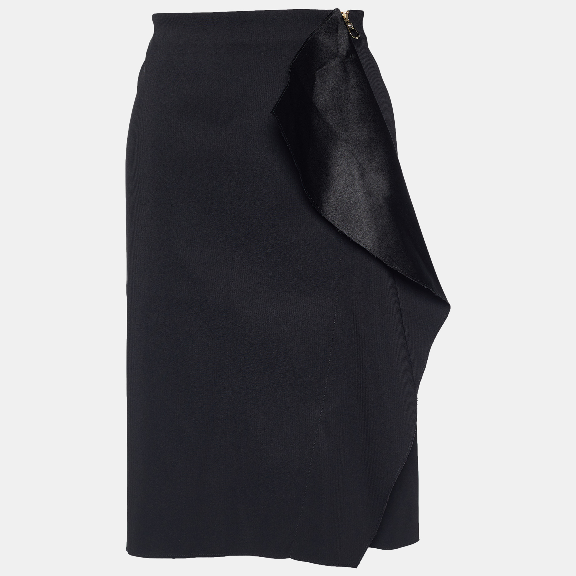 Pre Owned Versace Black Crepe Drape Detail Pencil Skirt L