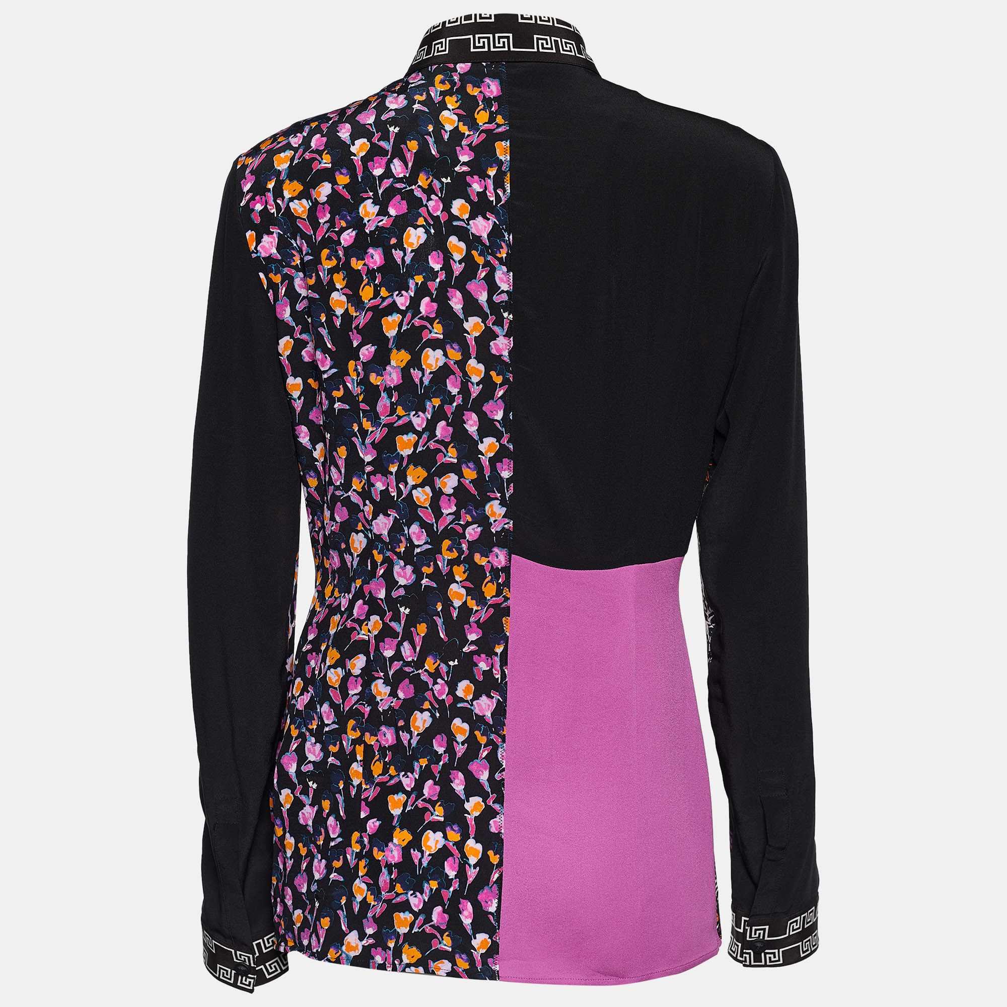 

Versace Black & Pink Silk Floral Print Patched Blouse
