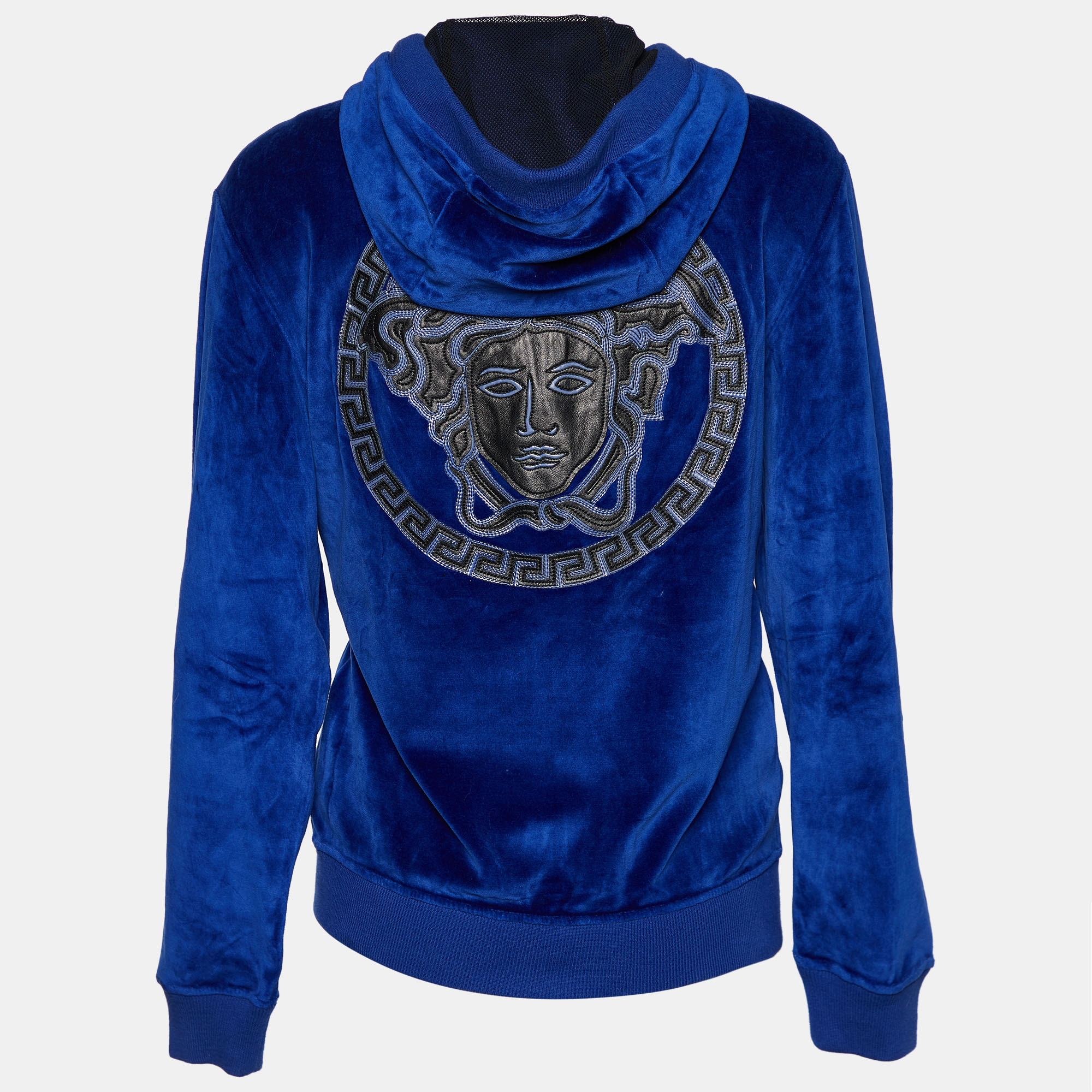 

Versace Blue Velvet Medusa Applique Hooded Jacket