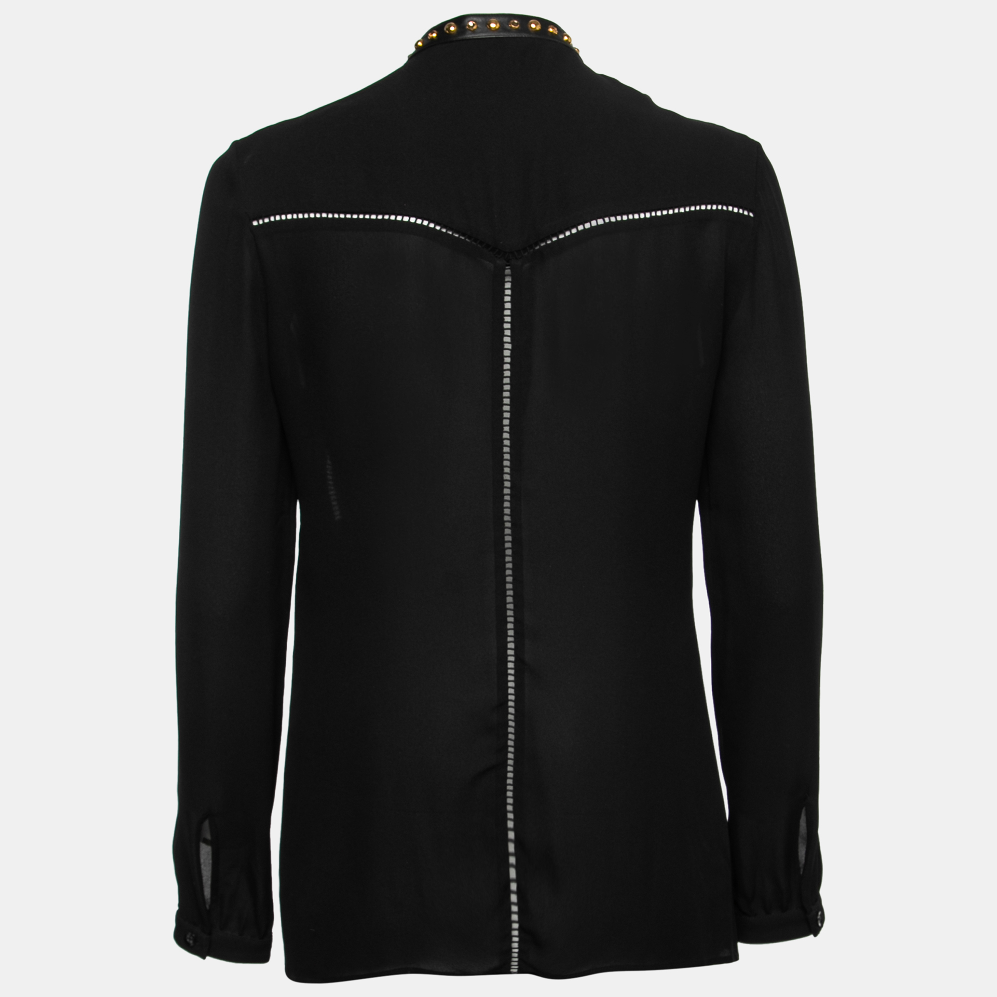 

Versace Black Silk Embroidered Stud-Collar Shirt