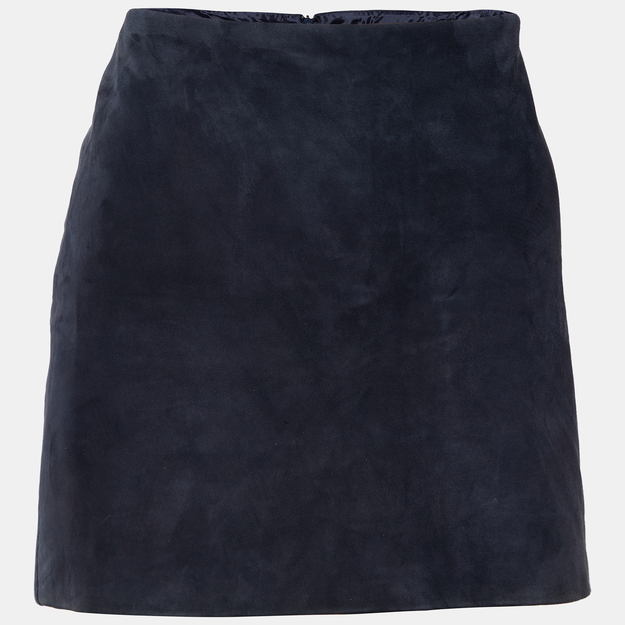 

Versace Navy Blue Leather & Silk Paneled Mini Skirt