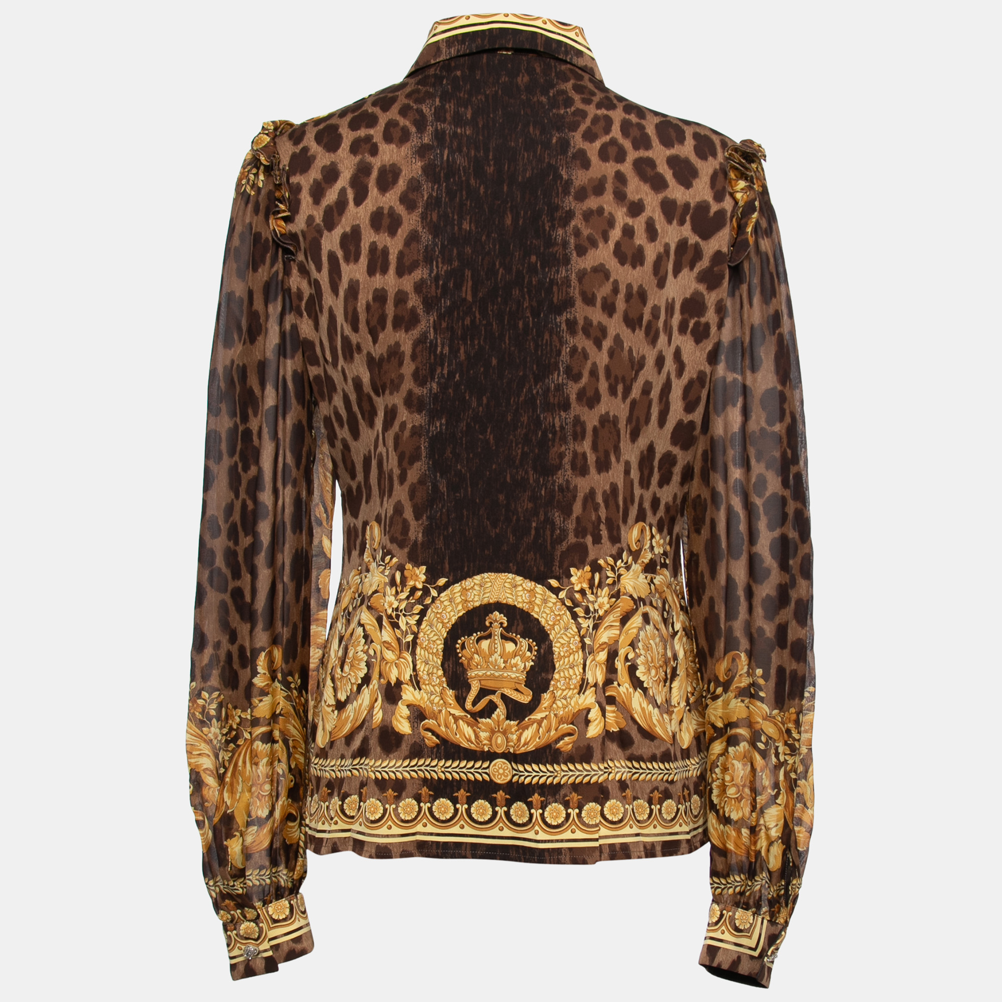 

Versace Brown Animal Printed Silk Ruffle Detail Shirt