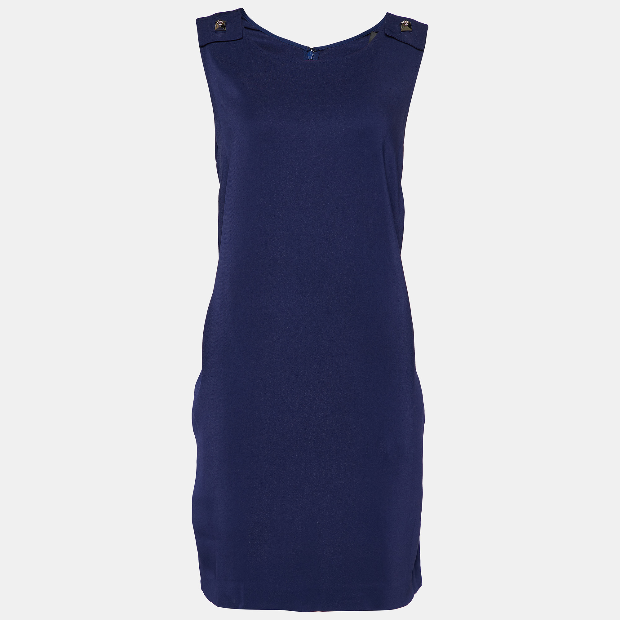 Pre-owned Versace Navy Blue Crepe Sleeveless Shift Dress M