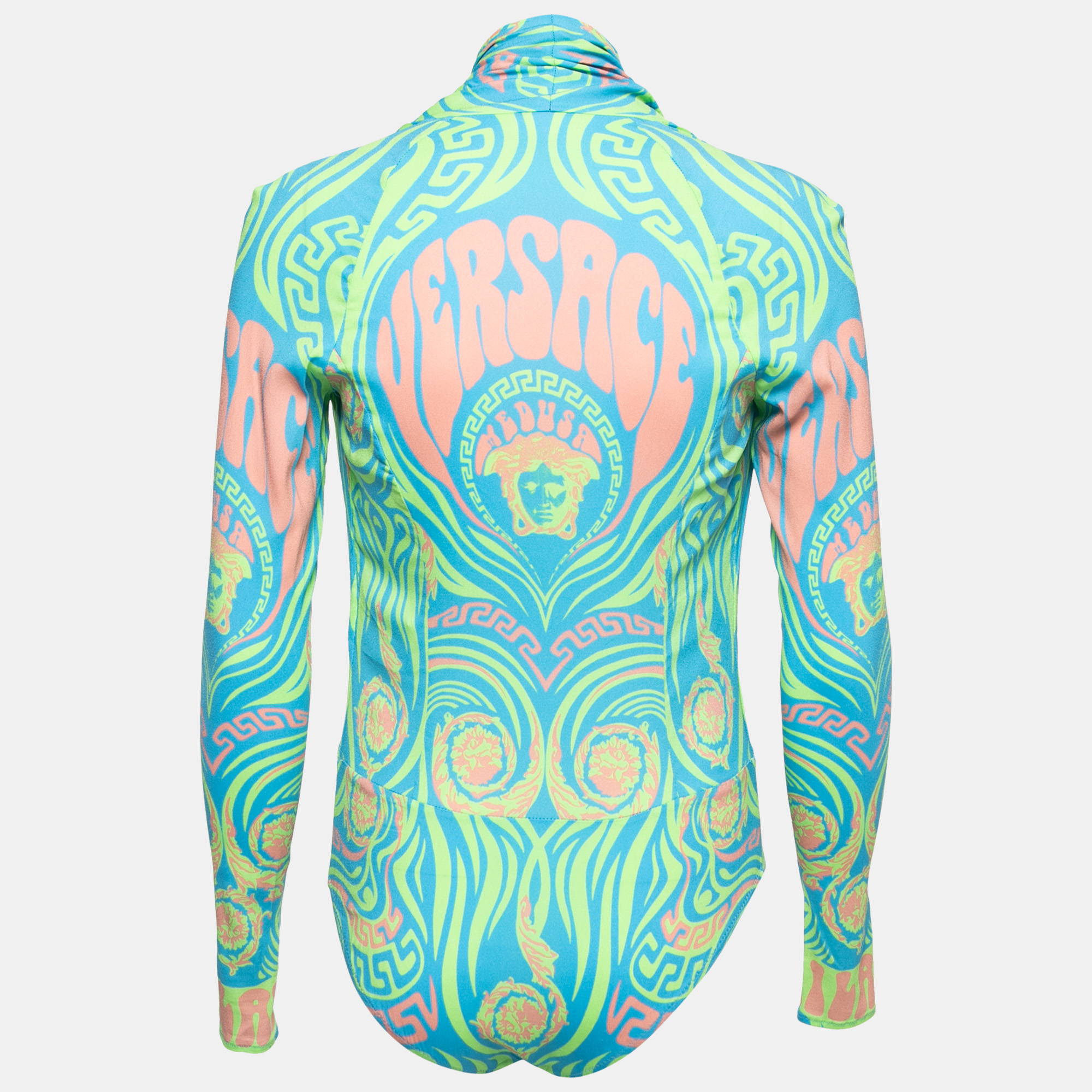 

Versace Green Printed Crepe Long Sleeve Bodysuit
