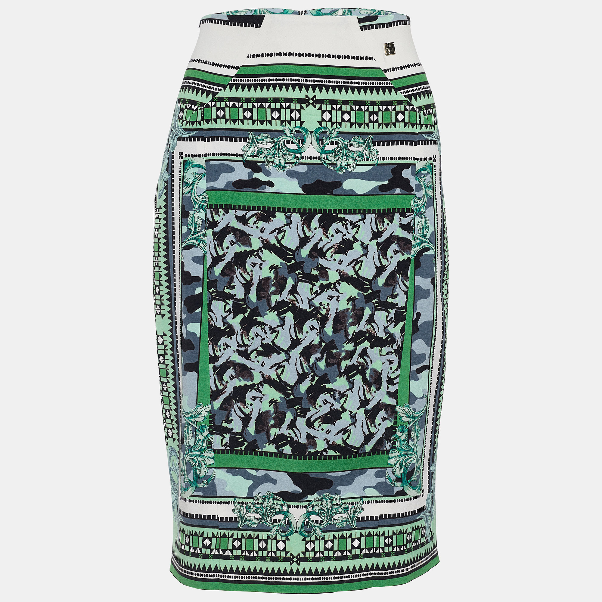 Pre-owned Versace Collection Green Baroque Print Crepe Pencil Skirt L