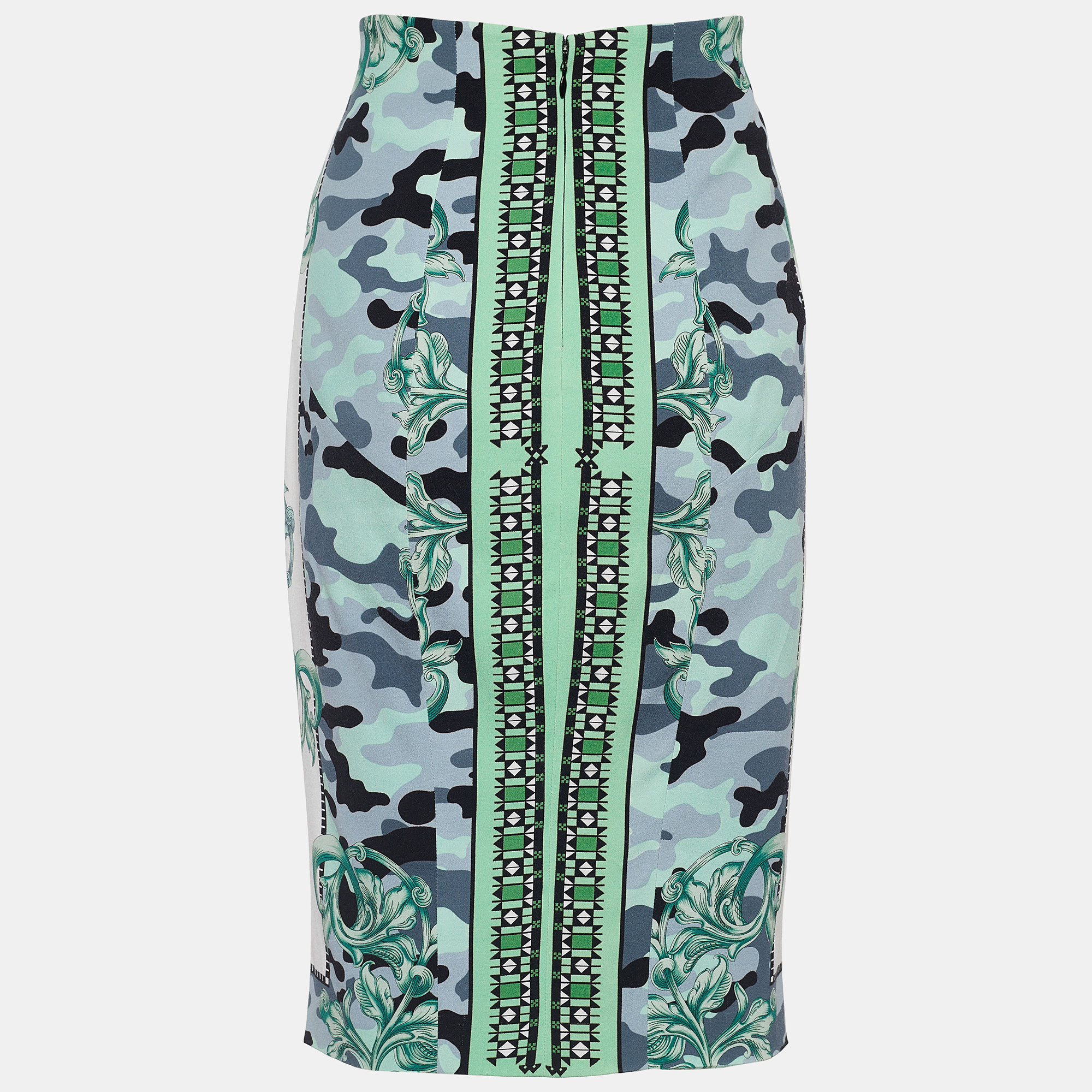 

Versace Collection Green Baroque Print Crepe Pencil Skirt