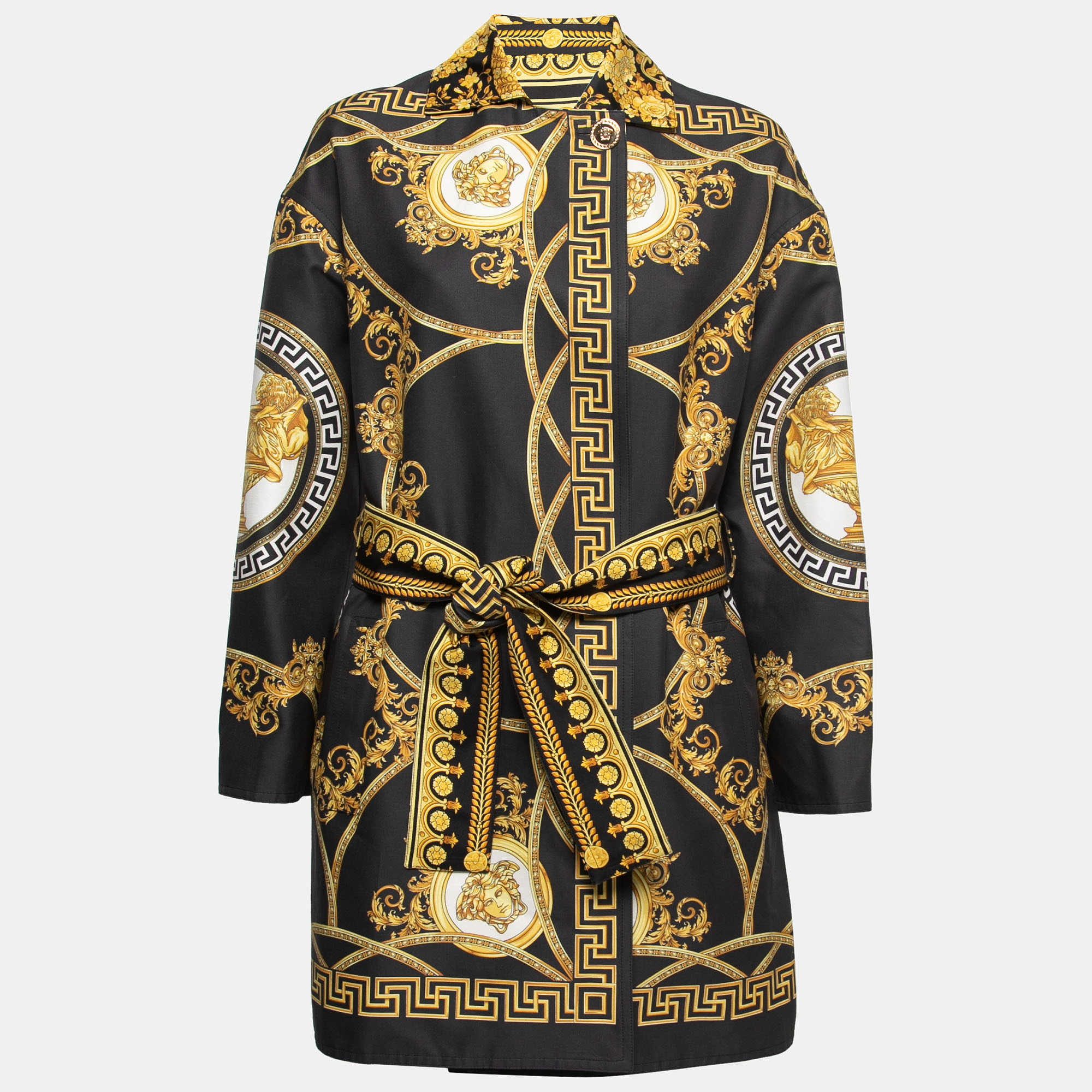 

Versace Black Medusa Print Cotton & Silk Reversible Belted Jacket