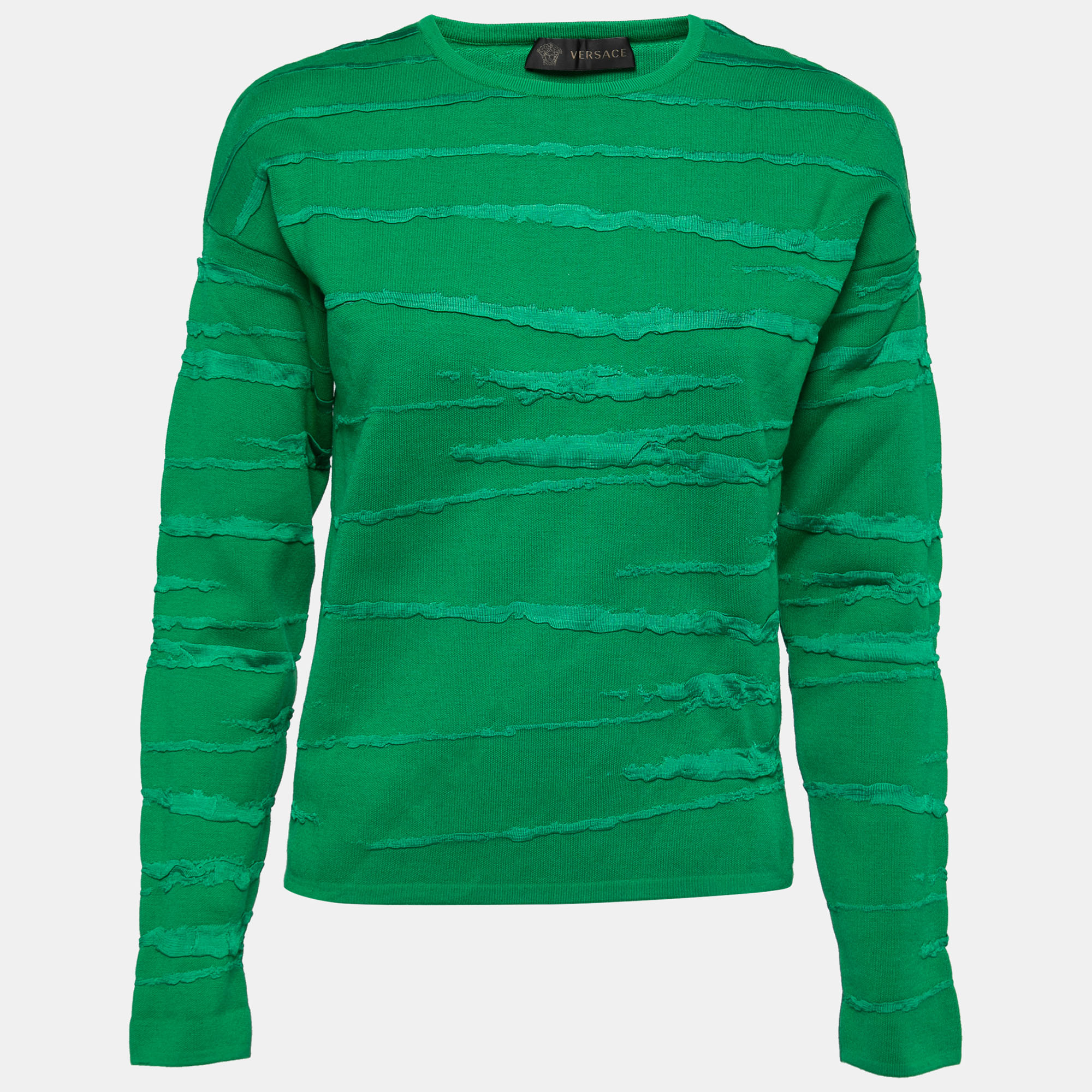Pre-owned Versace Green Jacquard Stripe Knit Sweater S