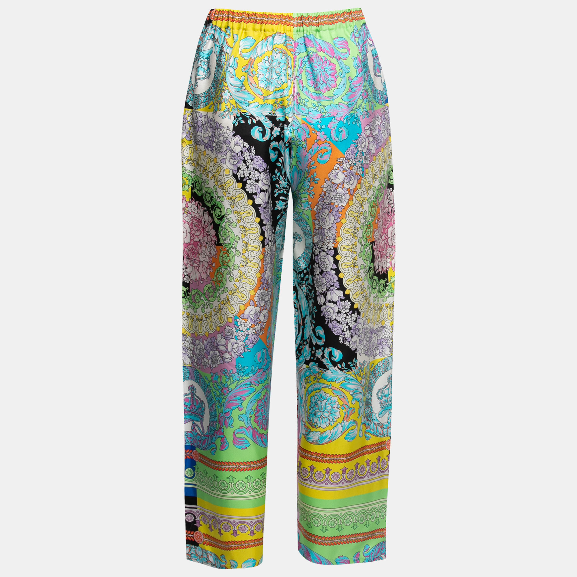 

Versace Multicolor Printed Silk Straight Leg Trousers
