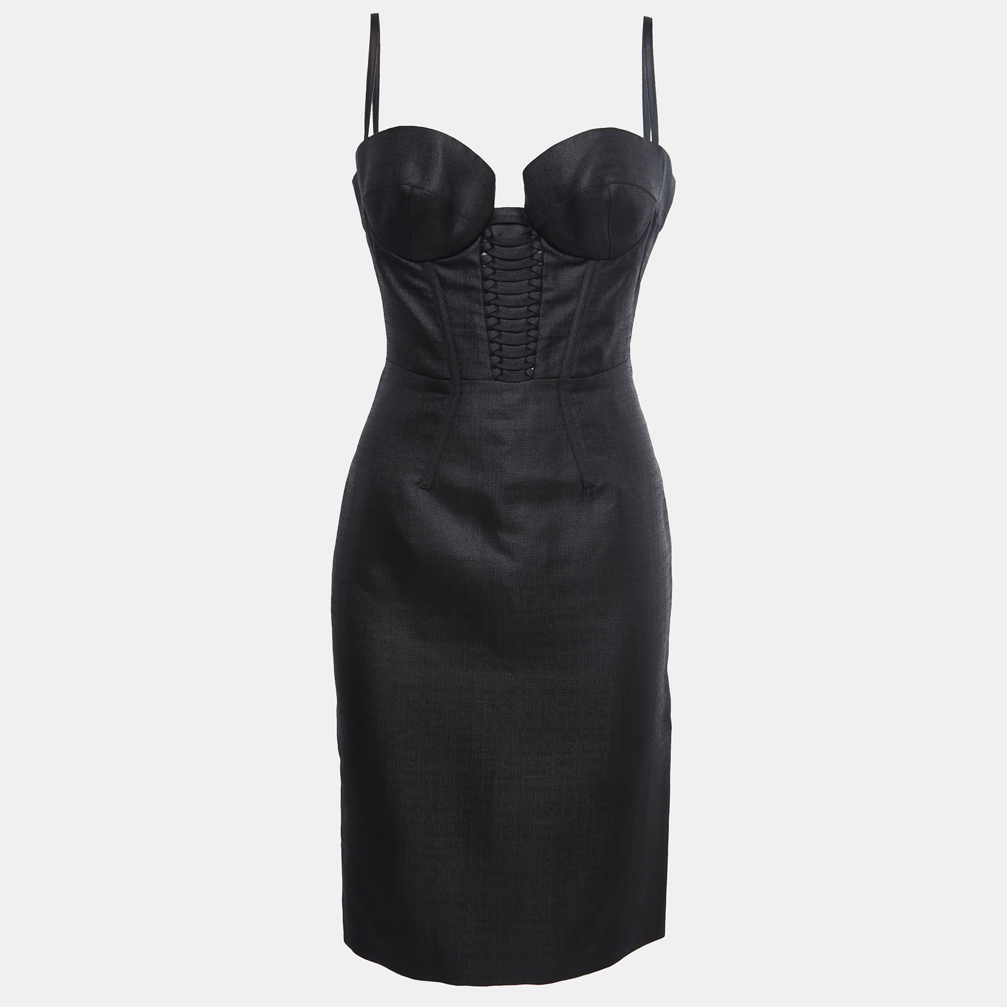 Pre Owned Versace Black Silk Bustier Midi Dress M