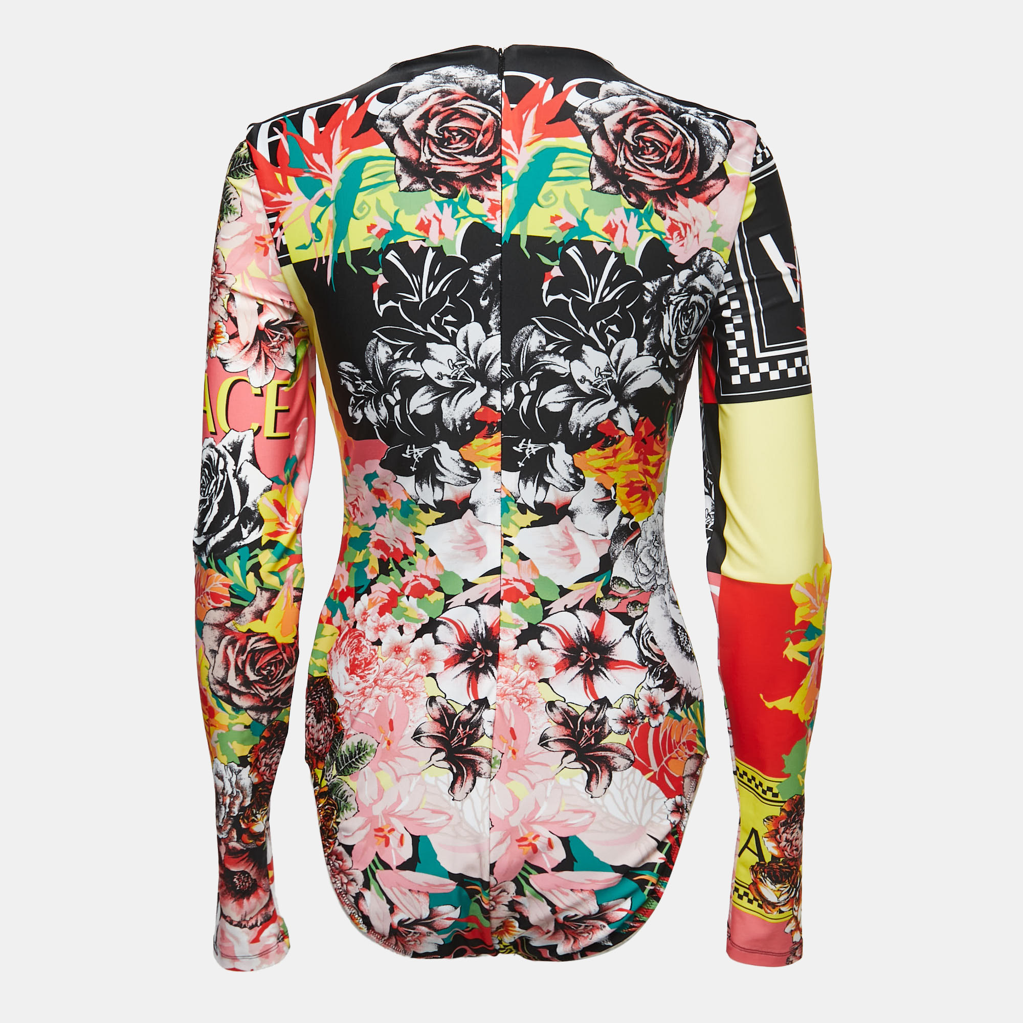 

Versace Multicolor Floral Mania Print Stretch Jersey Bodysuit