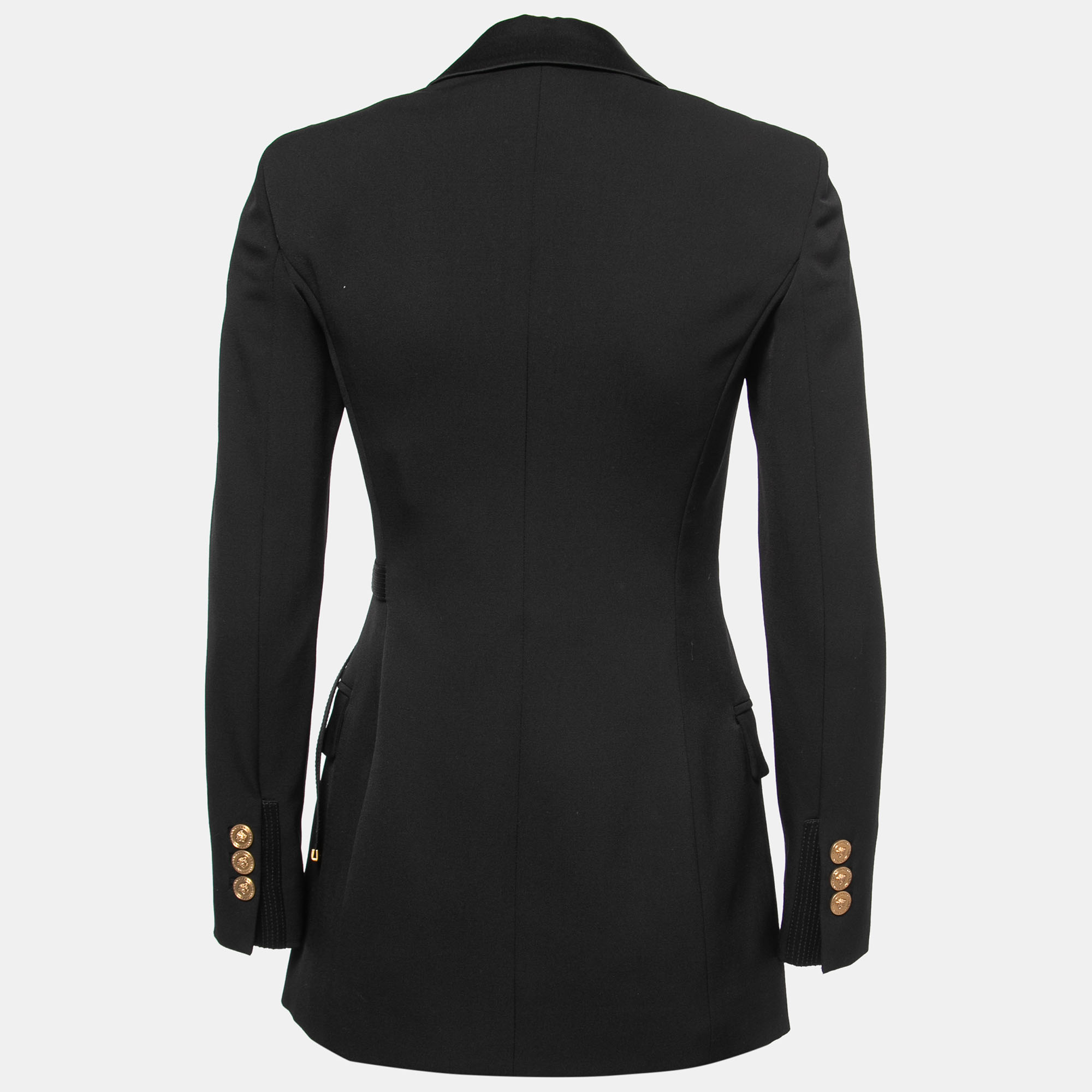 

Versace Black Crepe-Wool Belted Blazer