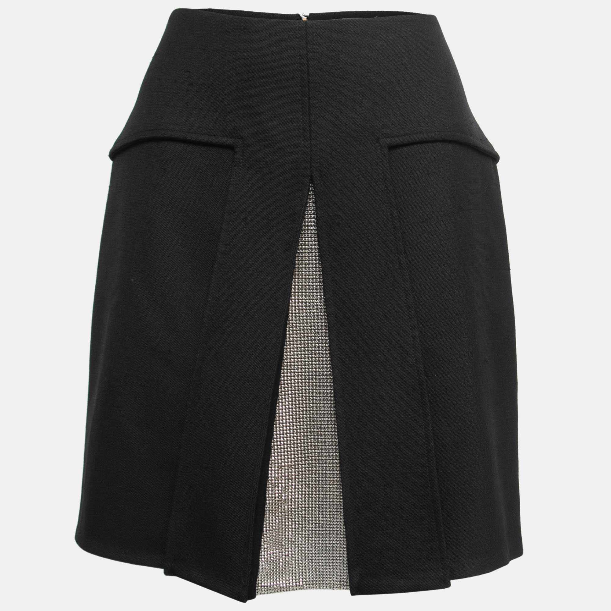 Pre-owned Versace Black Wool Blend Pleated Midi Skirt M