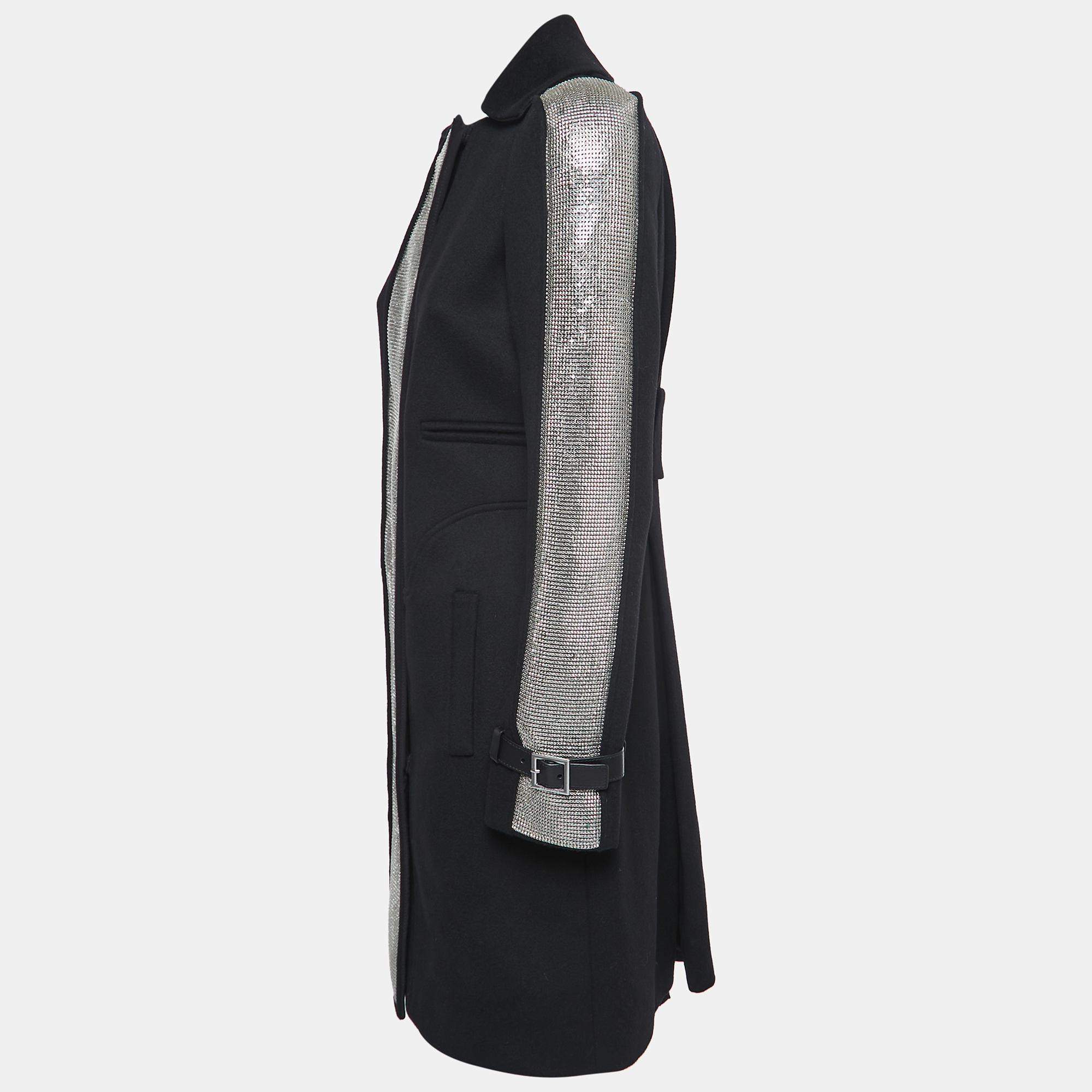 

Versace Black Wool Embellished Mid-Length Coat
