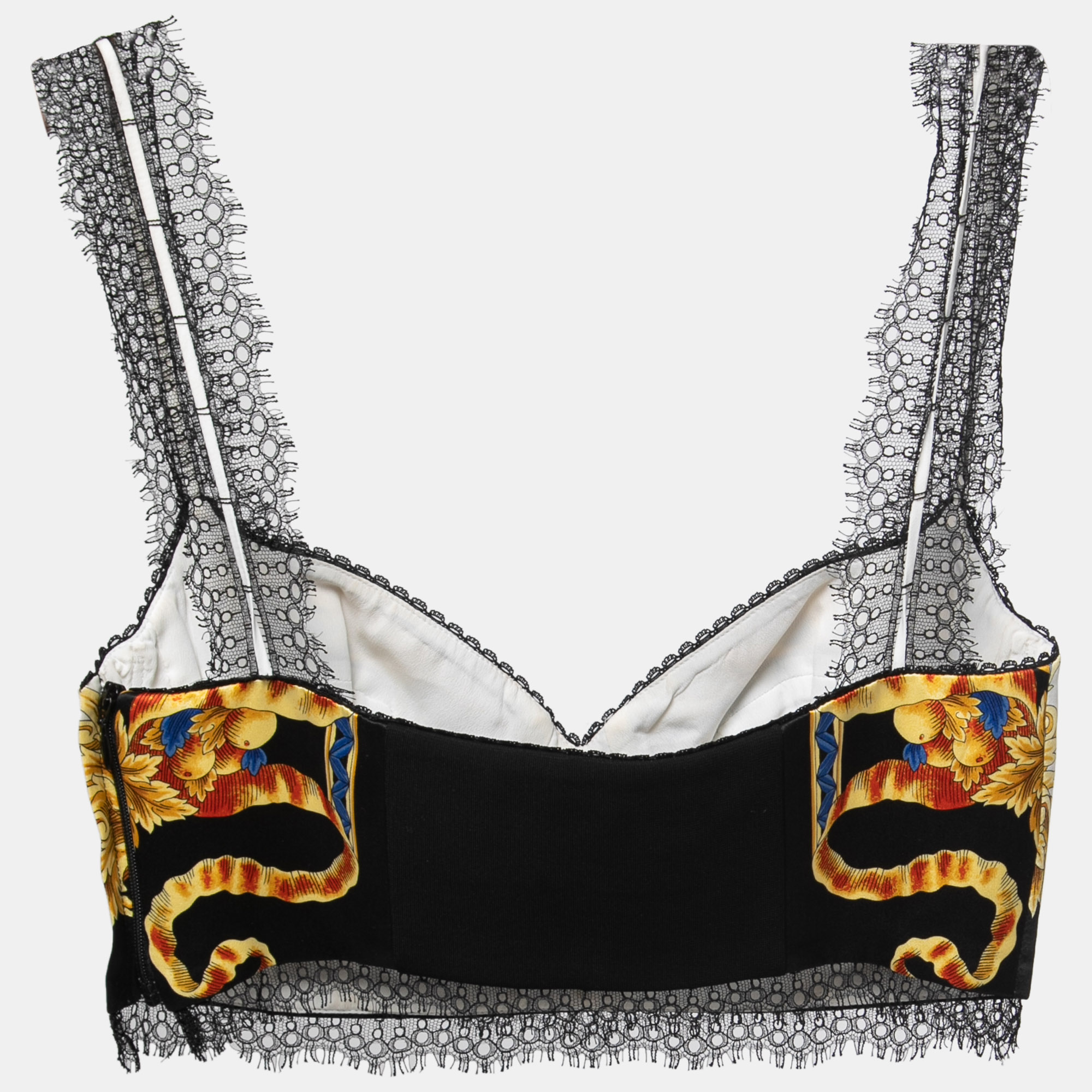 

Versace Tribute Black/Multicolor Printed Silk Bustier Crop Top