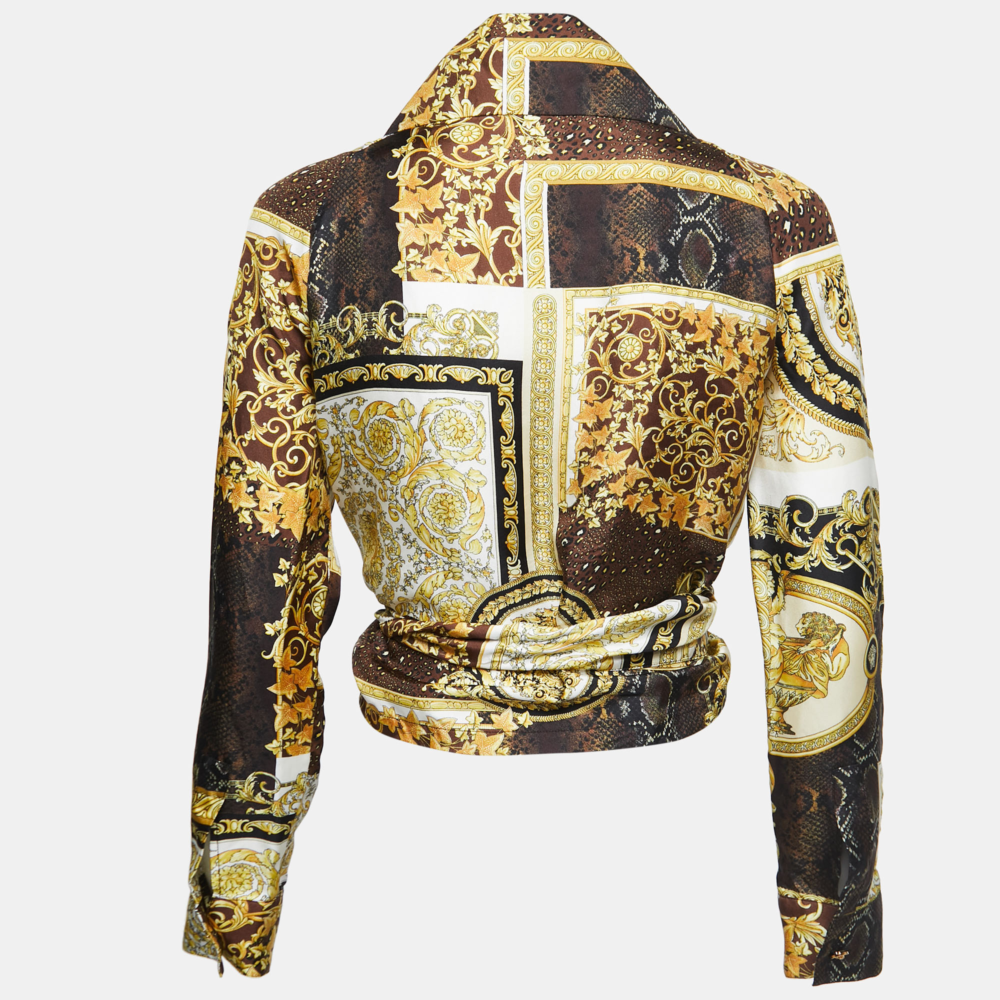 

Versace Multicolor Baroque Printed Silk Wrap Blouse