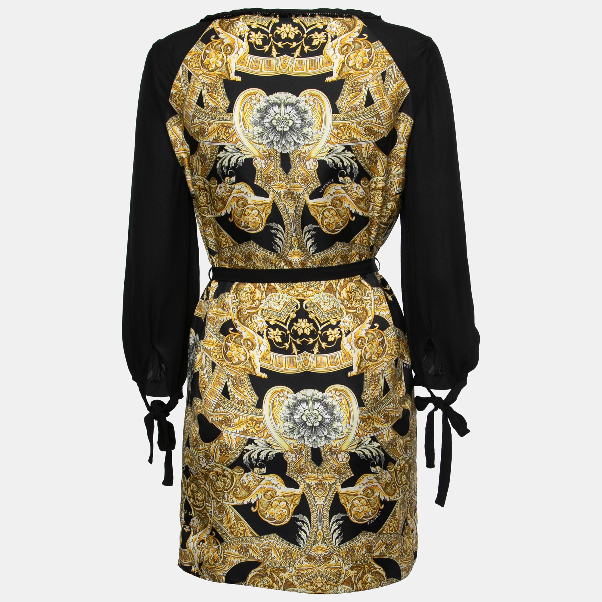 

Versace Black Baroque Print Silk Long Sleeve Mini Dress