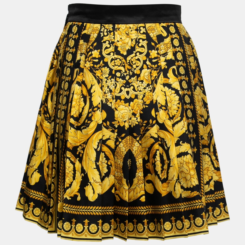 

Versace Black/Gold Baroque Printed Silk Pleated Mini Skirt