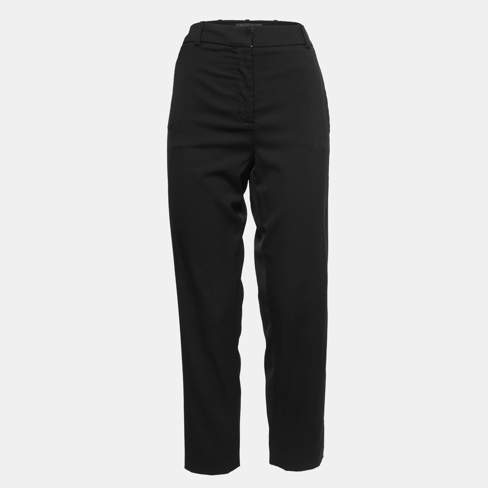 Pre-owned Versace Black Crepe Straight Leg Trousers M