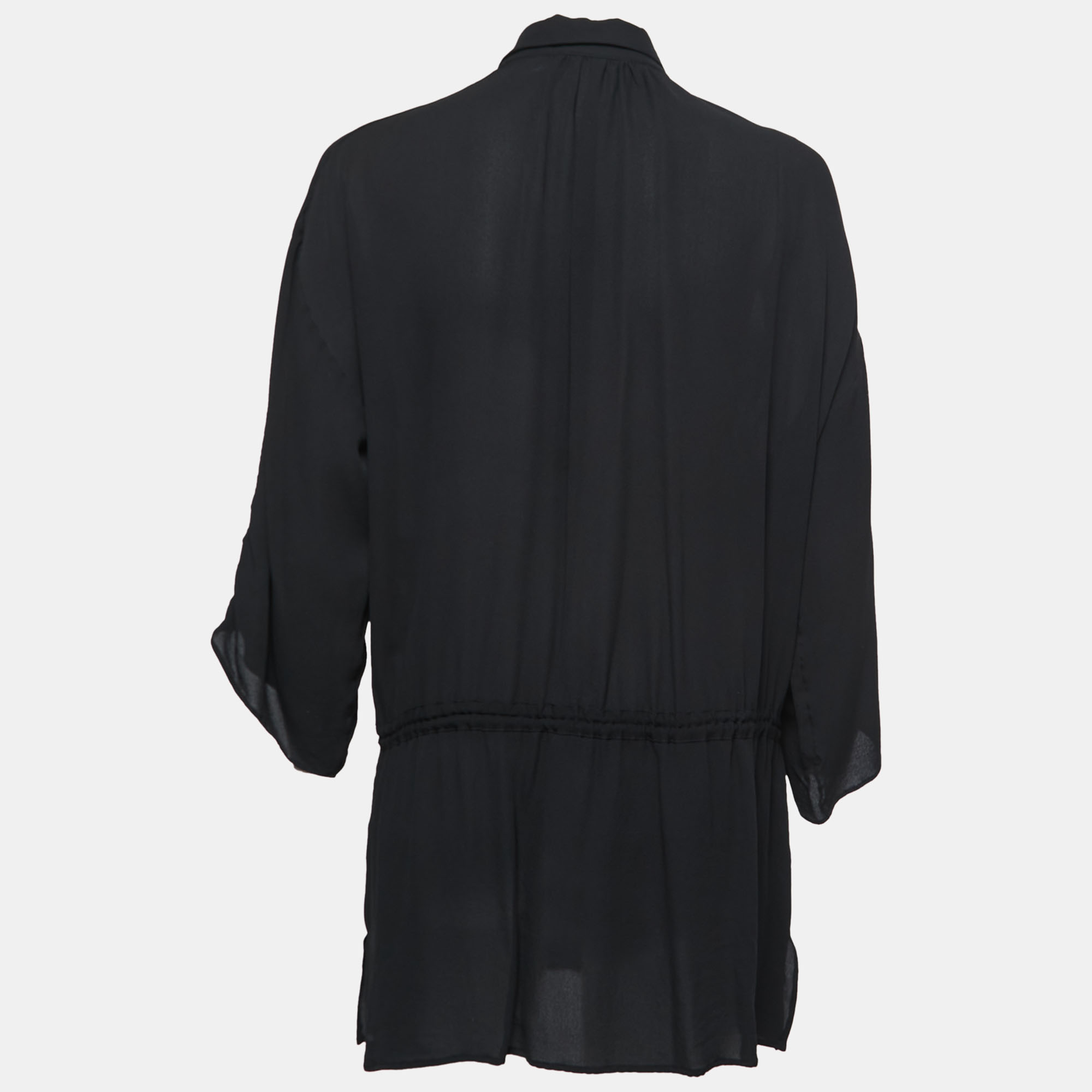 

Versace Black Silk Button Front Tie Detail Mini Shirt Dress