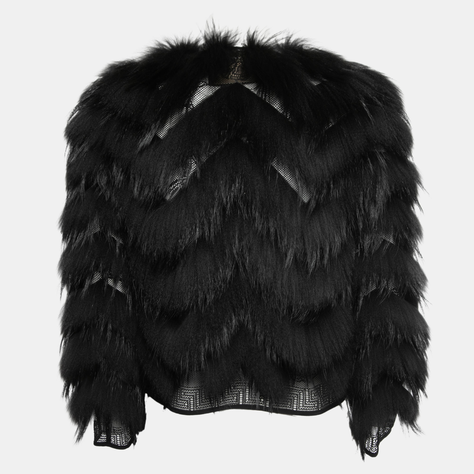 Pre-owned Versace Black Raccoon Fur Cropped Jacket S